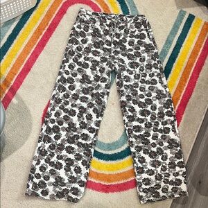 SHEIN Black and White Floral Straight Leg Pants